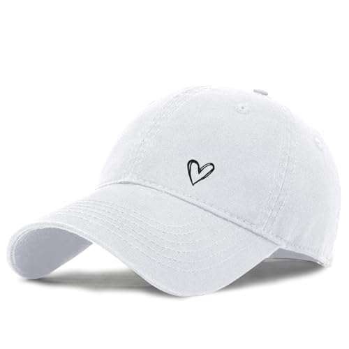 Pairxily Vintage Heart Embroidered Baseball Cap Distressed Adjustable Hat for Women Low Profile Dad Hats Unisex Cotton Cap(White1)