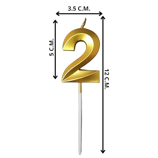 Image of ToyUniverse Number 2 Metallic Gold Candle for Second Birthday, Anniversary, Surprise Party Cake Decoration (Pack of 1)