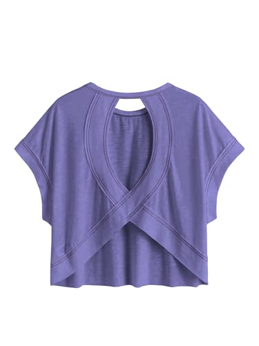 Image of SOLY HUX Women Open Back Tops Workout Backless Tee Casual Athletic Shirts Short Sleeve Oversized Gym T Shirt
