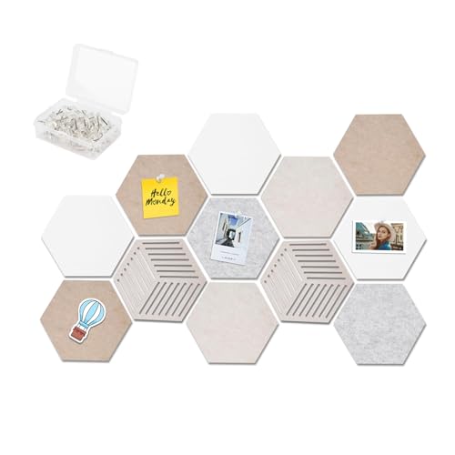 Tableaux mémo hexagonaux en feutre autocollants pour organiser le bureau lot de 12