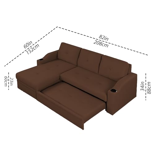 Image of Casaliving Ravonna LHS 4 Seater L Shape Corner Sofa Cum Bed for Living Room (Brown Fabric) Premium Fabric Sofa