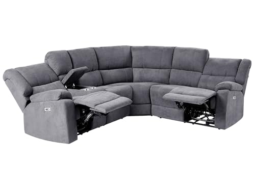 Canapé d'Angle Relax Electrique 5 Places en Tissu Gris Foncé Idéal pour Salon Moderne et Traditionnel Port USB Intégré Beliani