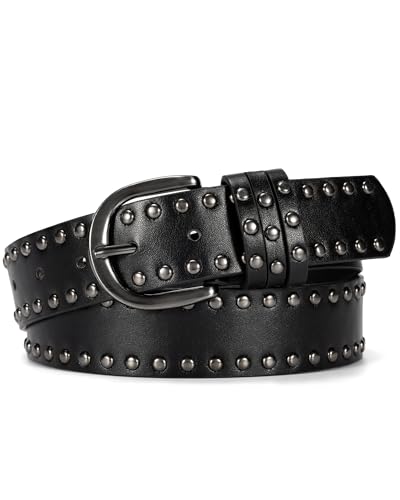 macoking Black Studded Belt for Women Punk Rock Leather Belt for Jeans Skirt Pants S