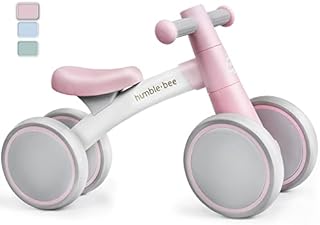 HUMBLE-BEE Baby Balance Bike 1 Year Old Girls Toys Gifts, Toddler First Bike Birthday Gifts for One Year Old Boys Girls, Infant 4 Wheels Pink Balance Bike No Pedal