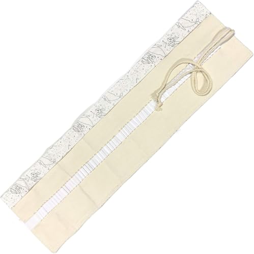 Image of Canvas Pencil Wrap Case, 48 Holes Colored Pencil Roll Holder Storage Pouch for Office (72 Holes, White 3)