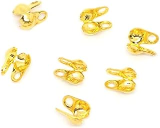 100 pcs. Gold Plated Calotte Clamshell Crimp Side End Tips Caps with Loop - Fit 1.5mm Ball Chains - 4mm x 3.5mm - Knot Cover