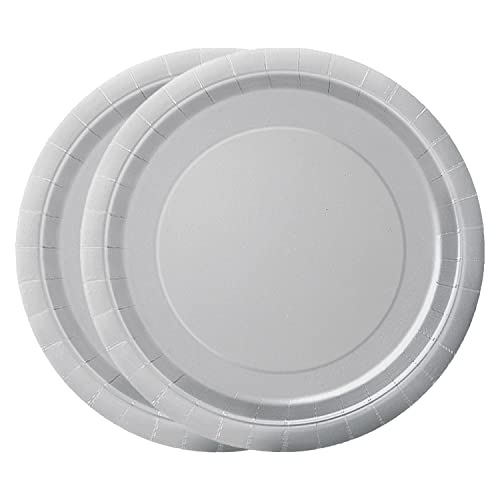 WedDecor Lot de 20 Assiettes en Carton jetables Rondes Solides de 18 cm, idéales pour Les barbecues, Les Anniversaires, Les fêtes prénatales, Les Mariages et Les événements de Noël, argenté