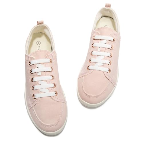 Image of FUNKYMONKEY Slip-On Canvas Sneakers for Women, Comfortable Lightweight Lace-Up Flat Casual Tennis Shoes Breathable Walking Shoes for Everyday Wear