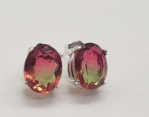 4.4ct Oval Watermelon Tourmaline Sterling Silver Earrings2