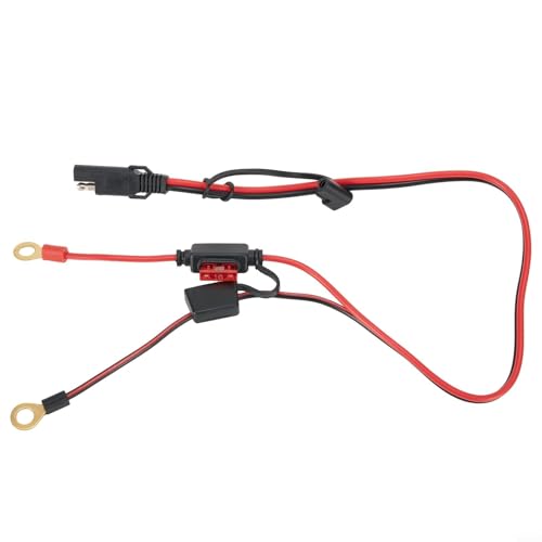 Arnés de cable de alimentación de batería con terminal SAE de 12 V-24 V con cable de 18 AWG y fusible de 10 A, para conector de lengüeta de anillo para motocicleta, coche, tractor, césped M