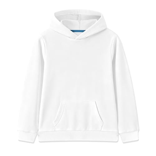 Phedrew Kids Cotton Hoodies Toddlers' Fall Fashion Outfits Pullover Hooded Sweatshirts with Pocket for Boys and Girls（2-14 Years） White