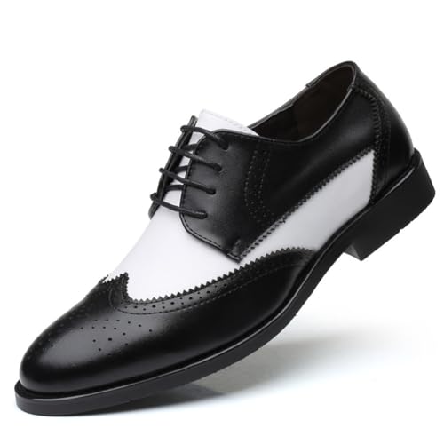 KYOESCAI Herren Anzugschuhe Schnürhalbschuhe Patchwork Brogues Klassischer Business Derby Oxford Hochzeit Schuhe,Schwarz,40 EU