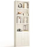 Coleshome 6-Tier Bookcase with Doors and Cabinet, Bookshelf Floor Standing Display Storage Shelf, Bookcases for Home, Office, Living Room, Bedroom, White, 48 x 24 x 176.4