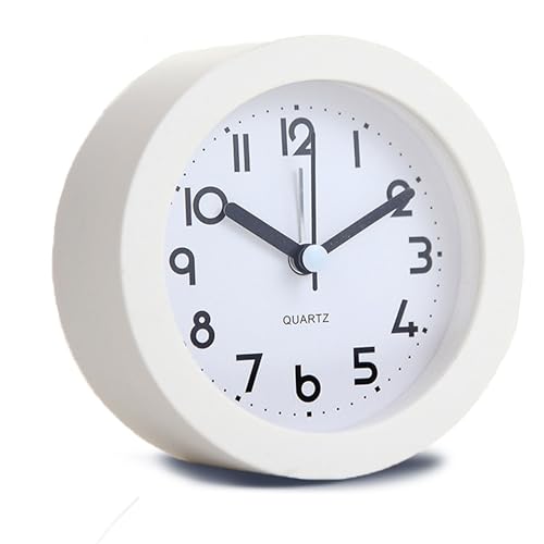 Alarm Clock with Backlight, 4.5 Inches Cute White Desk Clock Analog, for Living Room, Dorm, Bedroom,Bedside, Office,Desk Decorative (White)