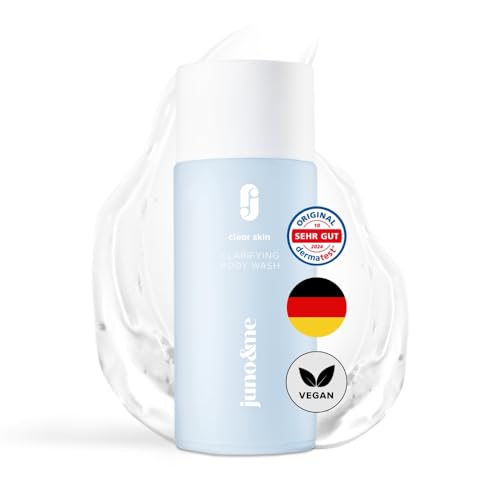 juno&me - Clarifying Body Wash Tiefenreinigender Duschschaum gegen Unreinheiten Mit AHA BHA Zink & Niacinamid Reguliert Talg & verfeinert das Hautbild Vegan Made in Germany 200ml