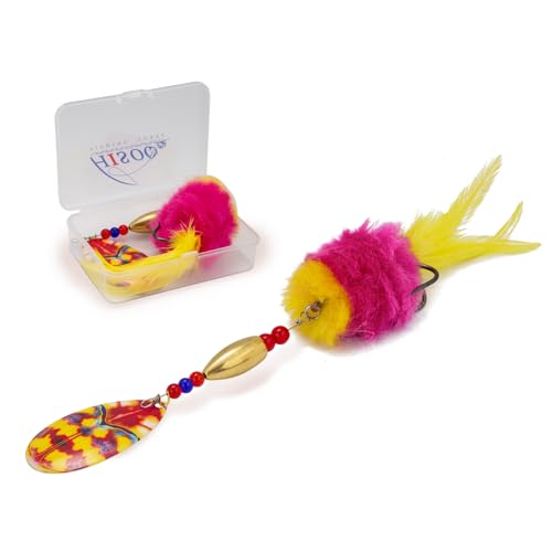 Pike Musky Walleye Fishing Lure Spinnerbait with Feathered Hooks Rooster Tail Fishing Lures Spoon Lures Baits with Tackle Box (Style A-Red)