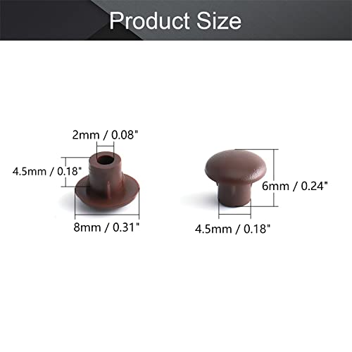 Image of MroMax 100Pcs Screw Cap Cover 3 /16inch Bottom Dia Fit for 4.5-5mm Diameter Hole Plastic Tube Cover Shelf Peg Hole Plugs for Cupboard Bookshelf Shelf Closet Cabinet Bracket Furniture Dark Brown Tone