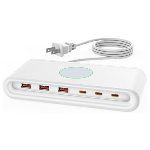 USB Charging Station for Multiple Devices with 6-Ports (Single-Port PD65W and PD20W), Charging hub for Multiple Devices, MacBook, Laptops, iPad Pro, iPhone and More, Charger Block,White, Solopen Cover