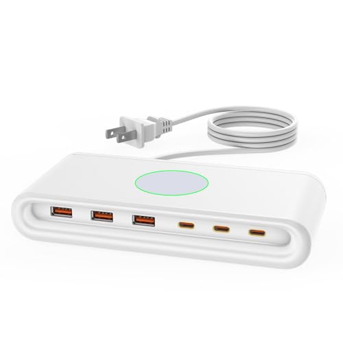 USB Charging Station for Multiple Devices with 6-Ports (Single-Port PD65W and PD20W), Charging hub for Multiple Devices, MacBook, Laptops, iPad Pro, iPhone and More, Charger Block,White, Solopen
