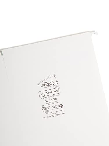 Smead Fastab Hanging File Folder, 1/3-Cut Built-In Tab, Letter Size, White, 20 Per Box (64002) #TOP2