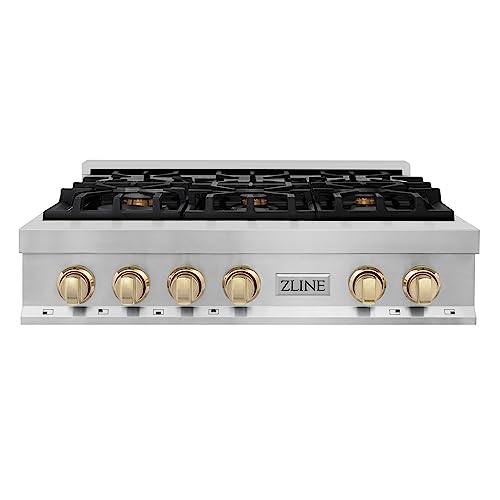 Zline Kitchen And Bath RTZ-36-G Zline Autograph Edition 36 Inch Porcelain Rangetop With 6 Gas Burners In Stainless Steel And Gold Accents thumb #1
