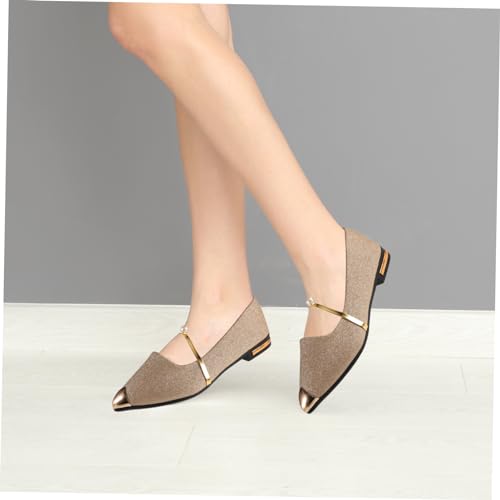 Zapatos planos dorados VANZACK con punta de perla refinada para mujer 3