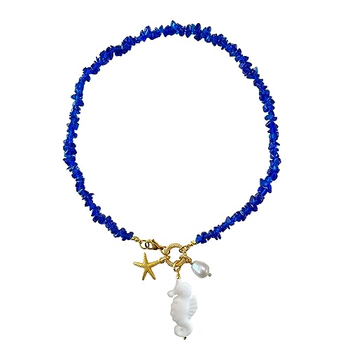MARARDI Collar Mujer [Ire] Italiano Cerámica de Caltagirona [Azul Caballito de Mar] Cadena de Piedras Handmade Joyería Italiana Originales Elegantes para Diario Bodas Eventos Ocasiones Especiales