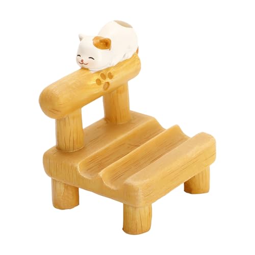 Cute Cat Cellphone Holder Stand Mini Chair Shape Phone Holder Kitty Phone Stand Desk Ornament Imitate Wooden Smartphone Stand for All Mobile Phones Tablets Cute Home Office Decor Desktop Accessories