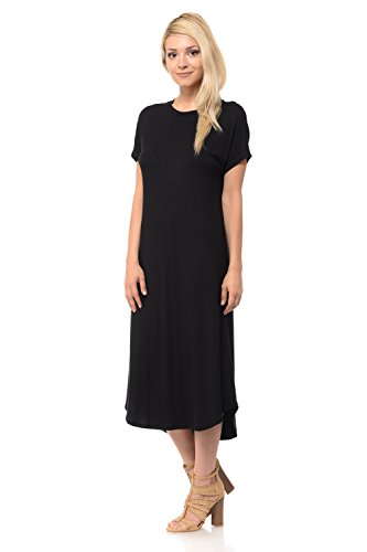 iconic luxe Women's A-Line Short Sleeve Midi Dress Large Black - Thumbnail 4