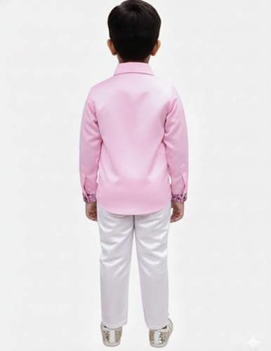 Image of BookMyCostume Pink Sequin Shirt & White Shiny Pants Western Dance Costume for Boys | Full Sleeve Outfit | Annual Day Dance Dresses & Fancy Dress Theme Costume | 8-10 Years
