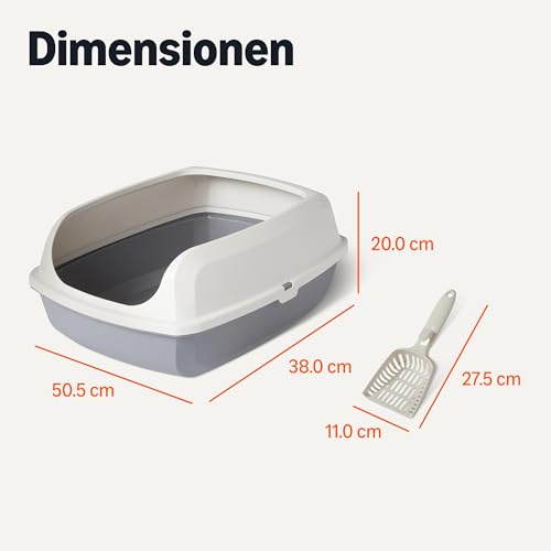 Amazon Basics Große Katzentoilette mit Offener Oberseite, Leicht zu Reinigen, Einschließlich Schaufel, Weiß/Grau, 50,5cm x 38,0cm x 20,0cm