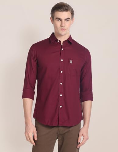 Image of U.S. Polo ASSN. Solid Tailored Fit Shirts for Men - 100% Cotton, Full Sleeve Mens Casual Shirts