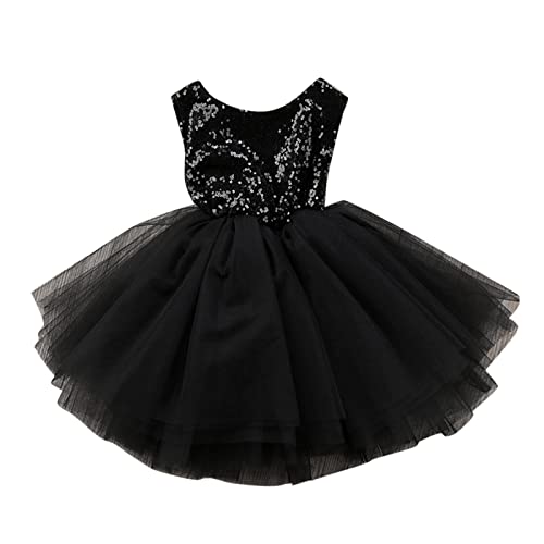 Black Dress for Girls Classic Retro Mesh Tulle Birthday Dresses Tutu Pageant Fit and Flare Clothing Sets