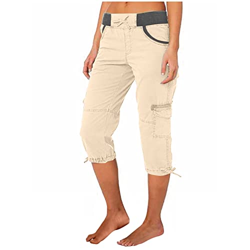 EMATOP 3/4 Sporthose Damen Sommer Cargohosen Einfarbig Regular Fit...