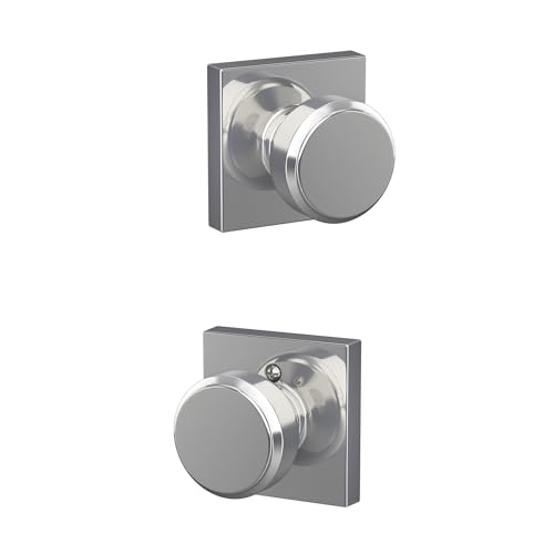 Image of Schlage F10 BWE 625 COL Bowery Knob with Collins Trim Bed & Bath Privacy Door Lock, Bright Chrome