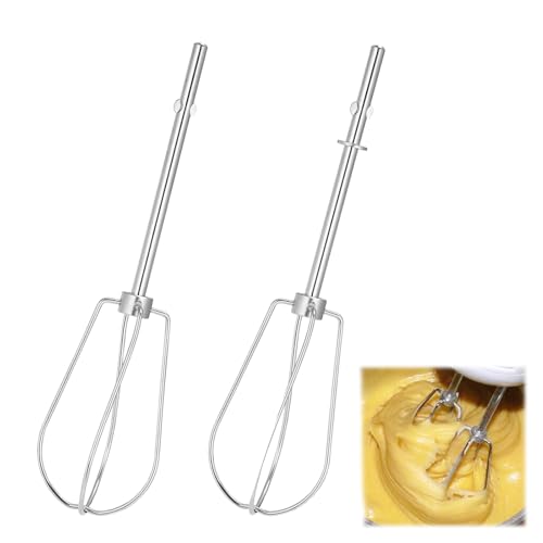 2 Stück Handmixer Zubehör Set, Universal Rührbesen für Handmixer, Schneebesen aus Edelstahl Ersatz mit Vier Stäben, Linker und Rechter Schneebesen für Küchenmaschine (Gerader Griff)