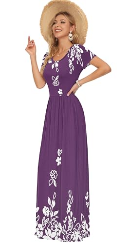 Image of AUSELILY Women's Classic Short Sleeve Loose Plain Casual Long Maxi Dresses for Women 2026
