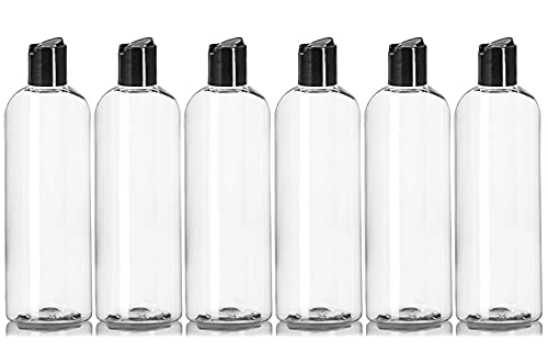 Ljdeals 16 Oz Clear Plastic Empty Bottles With Black Disc Top Caps, Squeezable Refillable Containers For Shampoo, Lotions, Cream And More Pack Of 6, Bpa Free, Made In Usa #TOP2