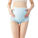Hochgeschnittene Umstandsunterwäsche mit Bauchstütze, Schwangerschaftsslips, weich, atmungsaktiv, gerippt, dehnbar, verstellbar, Spitzenbesatz, bequem, nahtlos, für die Zeit nach der Geburt (Blue, XL)