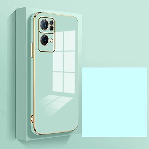 Image of Apurb Store for Oppo Reno 7 Pro 5G Plating Square Gold Frame Phone Case Luxury Soft Silicone Back Cover (for Oppo Reno 7 Pro 5G, Mint Green)