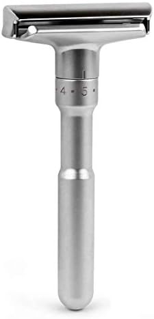 Adjustable Double Edge Safety Razor, Stainless Steel, Brushed Chrome