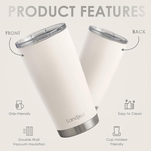 SANDJEST Beige Tumbler 20oz Stainless Steel Double Wall Vacuum Insulated, Travel Coffee Cup, Gifts for Men Women Birthday Christmas
