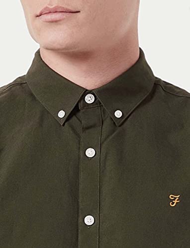 Farah Mens Brewer Slim Fit Cotton Oxford Shirt, Dark Green, XS UK, Evergreen - Image 2