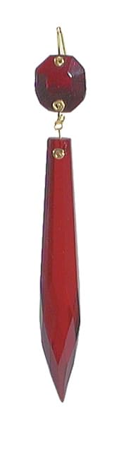 Image of B&P Lamp 3 Inch Crystal Chandelier Light Replacement Pendant Prism, U-Drop, Ruby Color, Brass Pin
