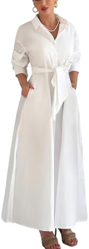 Choichic Shirt Dresses for Women Oversized Side High Slit Long Sl...