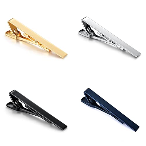 4 Pcs Tie Clips For Men, Gold Silver Black Blue Tie Bar Set For Men Gifts #TOP4