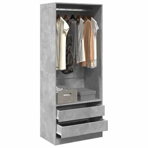 Nqyjm Armario de Madera de ingeniería Gris hormigón 80x50x200 cm Mueble de Almacenamiento,Mueble Auxiliar Moderno Armario Individual 2 cajones