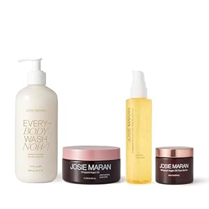 Josie Maran Cali Glow Collection Body & Skincare Set – Includes EveryBODY Wash Now! Moisture Mousse Cleanser, Whipped Argan Oil Face & Body Butter & Pineapple Enzyme Pore Clearing Cleanser (4 Count)
