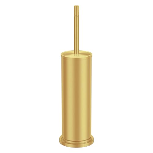 Gold Toilet Brush and Holder Set 304 Stainless Steel Toilet Brush for Bathroom with Long Handle Heavy Duty Brass Toilet Bowl Brush Removable Inner Bowl and Splash Protection Deep Cleaning
