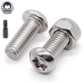 M4-0.7 x 16mm (50 Sets) Button Torx Head Security Machine Screws with Hex Locknuts, 304 Stainless Steel Tamper Resistant Screws and Nuts Set